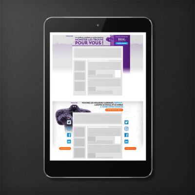 Habillages de sites web réalisés pour un job board <i>(2018, 2019)</i> Habillages Monster