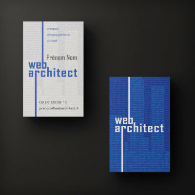 Carte de visite réalisée pour un développeur freelance <i>(8,5x5,4cm - 350g - mat)</i> Carte Web Architect