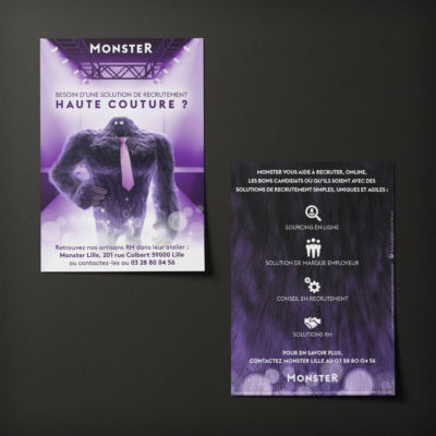 Flyer réalisé dans le cadre d'un salon pour un job board<i>(A5, recto verso 200g - 2018)</i> Flyer Monster