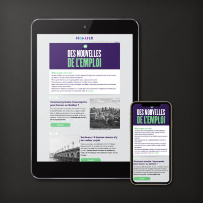 Newsletter B2C réalisée pour un job board<i>(HTML, responsive - 2021)</i> Newsletter Monster
