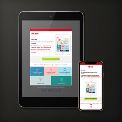 Emailing automatique envoyé après achat pour Ricoh France<i>(HTML, responsive - 2019)</i> Emailing Ricoh