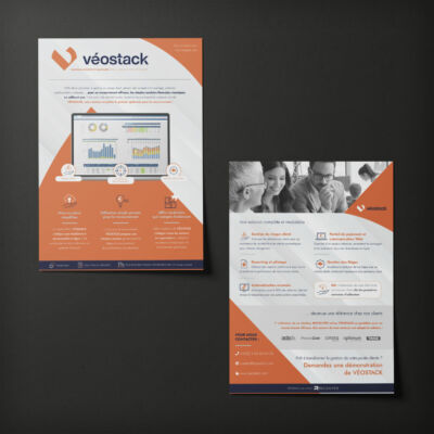 One page réalisé pour une solution de de récouvrement<i>(A4, recto verso 350g - 2023)</i> One page Véostack