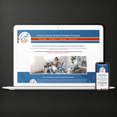 Site one page pour présenter l'activité d'une entreprise de rénovation énergétique pour les particuliers<i>(Wordpress, thème original, 1 page - 2023 | <a href="https://www.enki-sas.fr/" target="_blank" rel="noopener">Voir le site</a>)</i> Site Enki